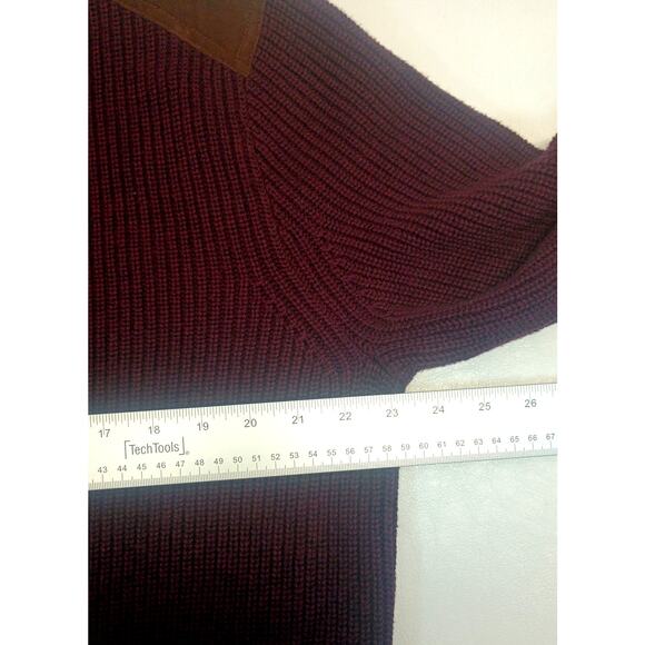 J Crew Sweater Mens CL Burgandy Red Classic Suede Shoulder Patch Ribbed Crew - Picture 7 of 11